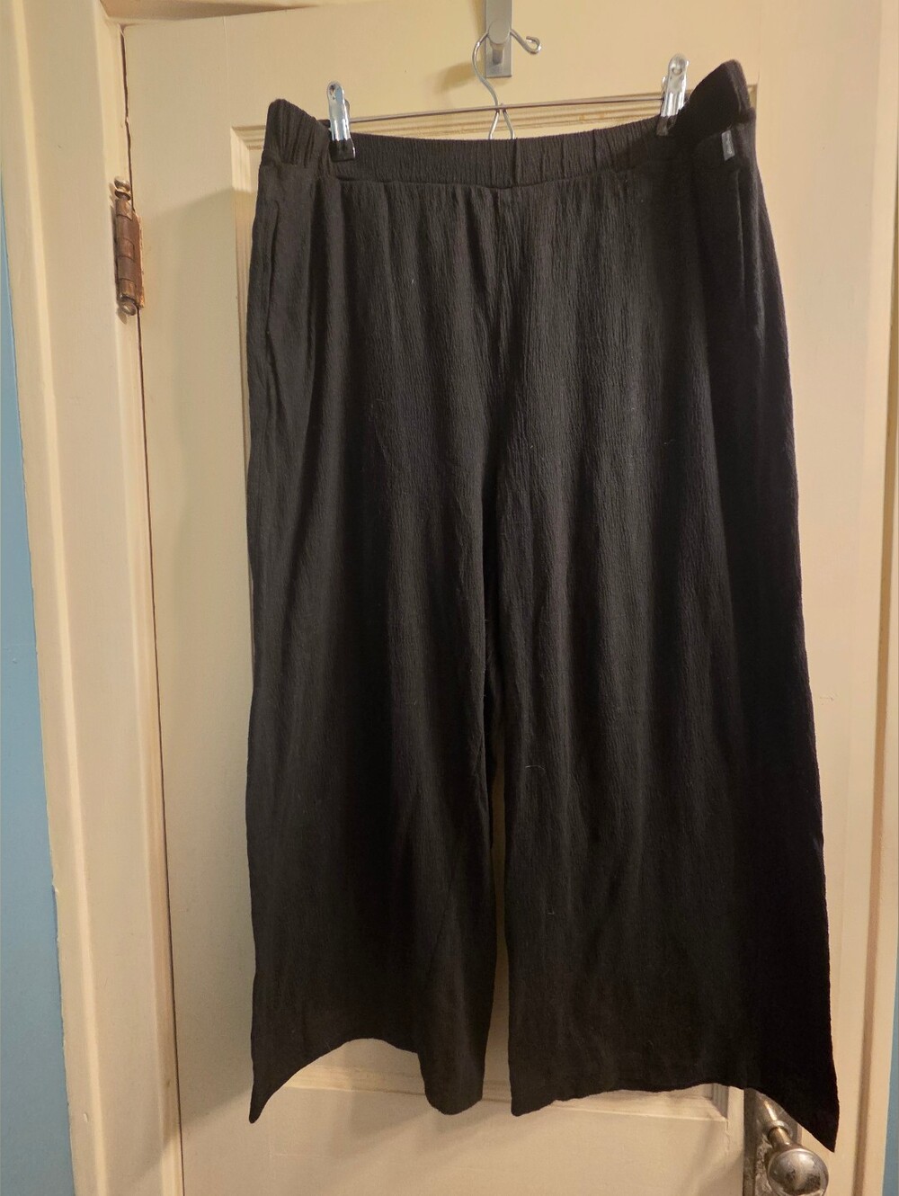 Eddie Bauer Women's Wide-Leg Black Crinkle Gauze Cotton Blend Pants SZ XL